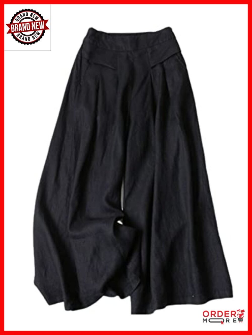 Linen Cotton Blend Wide Leg Cropped Pants High Rise Pull On